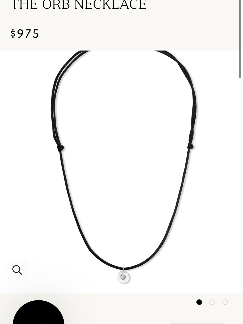 Minimal Black Cord Necklace with White Orb Pendant